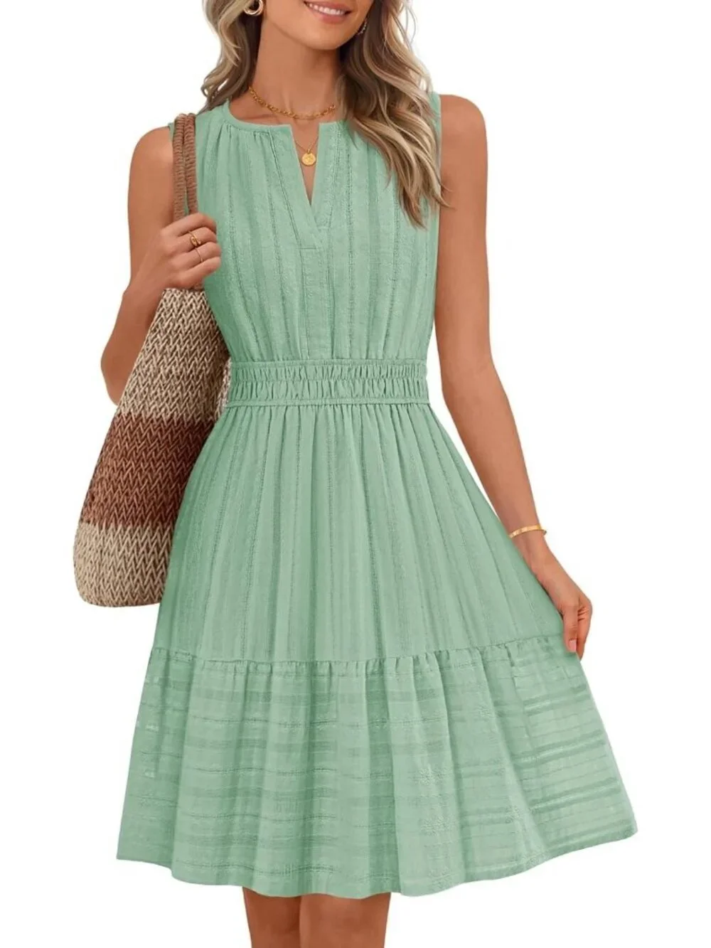 Women's Seagrass Summer Casual  Sundress Beach Vacation Sleeveless Mini Dress